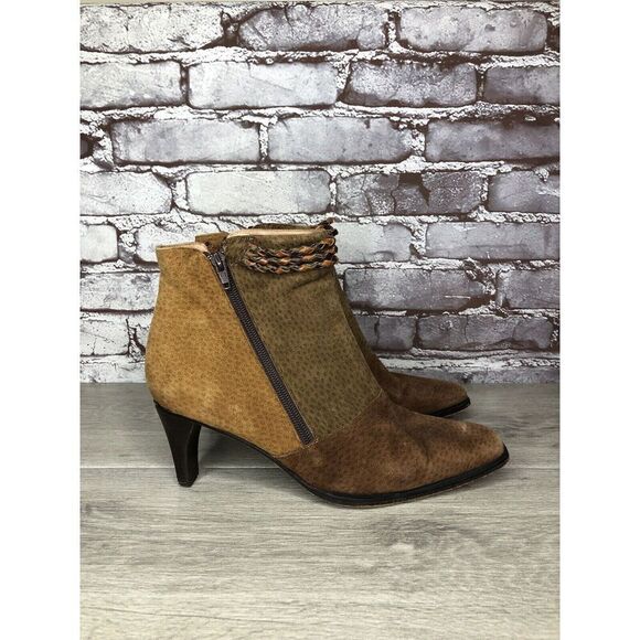 CHIARINI Tan Brown Green Suede Leather Double Sided Zipper Heel Booties Women 40 - Picture 12 of 16